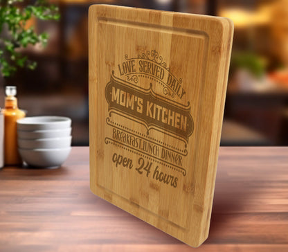 Personalized Mom's Kitchen Cutting Board, Christmas Gift, Gift for Mom, Bamboo Cutting Board, Charcuterie Board, Anniversary Gift