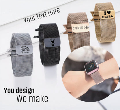 Customized Text Picture Logo Christmas Gift Stainless Steel Text Image Emoji Engraved Watch Band Compatible With Apple Watch Series 1-10