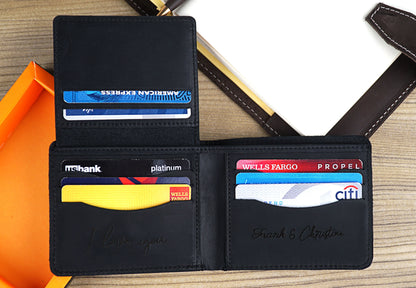 Custom Leather Wallet for Men, Slim Wallet, Bifold Wallets for Men, Engraved Genuine Leather, Father's Day Wallet, Anniversary Gift For Him
