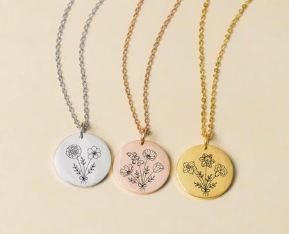 Combined Christmas Birth Month Flower Bouquet Necklace, Birth Flower Family Necklace, Personalized Gifts for Her, Bouquet Flower Birthday