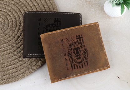 Men's Special Lion Pattern Wallet, Bifold Wallets for Men, Engraved Genuine Leather, Anniversary Gift For Him, Fathers Day Wallet