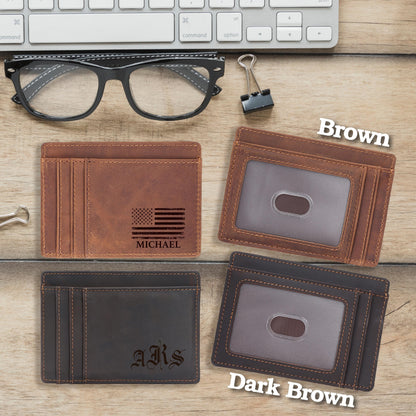 Men's Leather Engraved Valentine's Gift Card Holder Wallet, Card Holder for Him, Leather Card Holder, Personalized Card Holder, RFID Wallet