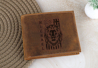 Men's Special Lion Pattern Wallet, Bifold Wallets for Men, Engraved Genuine Leather, Anniversary Gift For Him, Fathers Day Wallet
