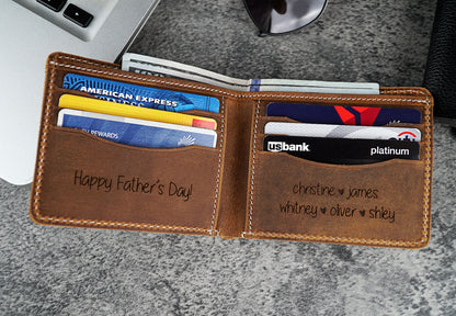 Fist Bump Dad Kids Leather Wallet, Christmas Gift, Custom Family Name Wallet, Father's Day Gift For Daddy, Personalized Names Wallet