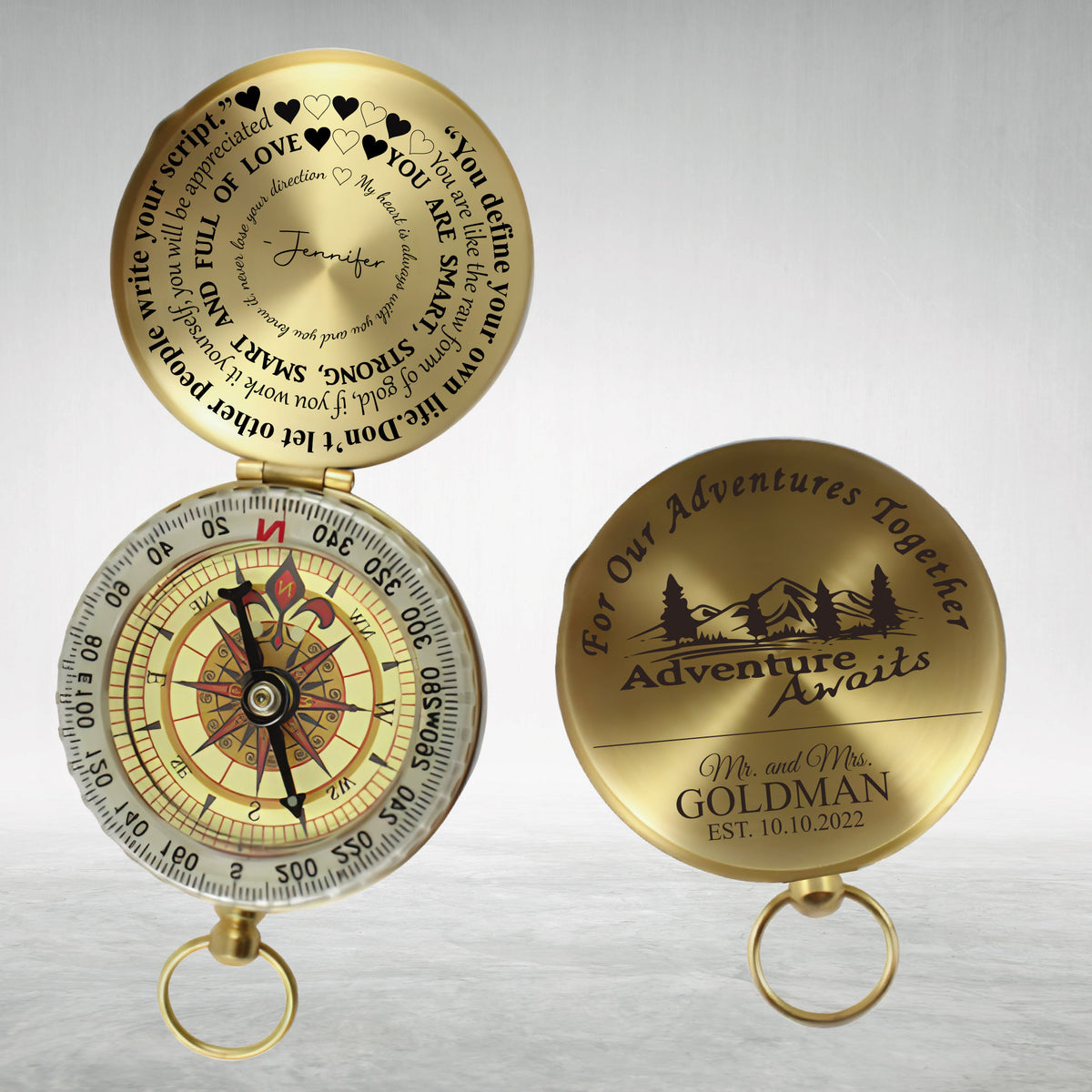 Custom Engraved Brass Compass, Anniversary Gift