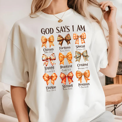 Comfort Colors Christian Bow Shirt, God Says I Am T-Shirt, Faith Based Clothing, Fall Shirt, Religious Tees, Christian Tees