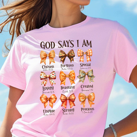 Jesus Fall Coquette Bow Shirt, Autumn Christian Tee with Bible Verse, Baptism Gift Girl, Christian Kids Tee,