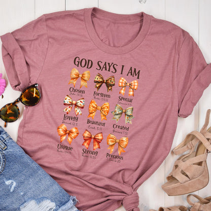 Jesus Fall Coquette Bow Shirt, Autumn Christian Tee with Bible Verse, Baptism Gift Girl, Christian Kids Tee,