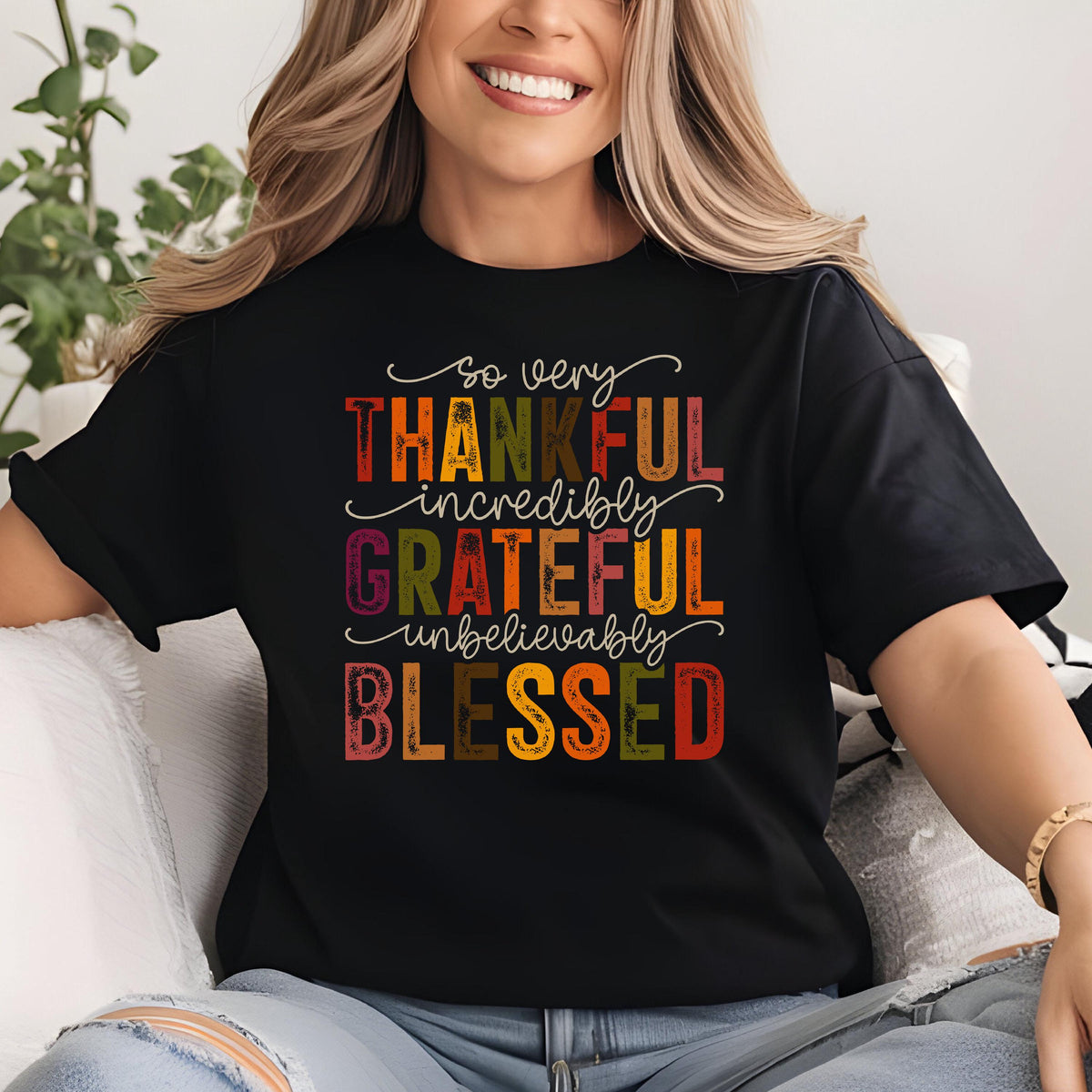 Thankful Grateful Blessed Thanksgiving T-Shirt: Family Fall Tee