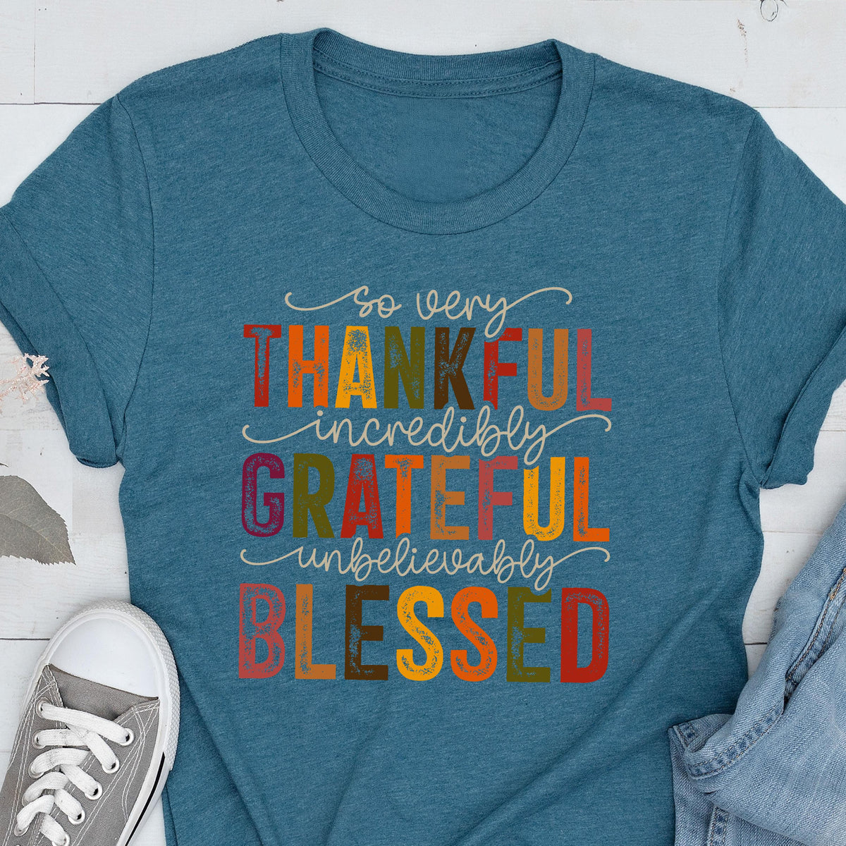 Thankful Grateful Blessed Thanksgiving T-Shirt: Family Fall Tee