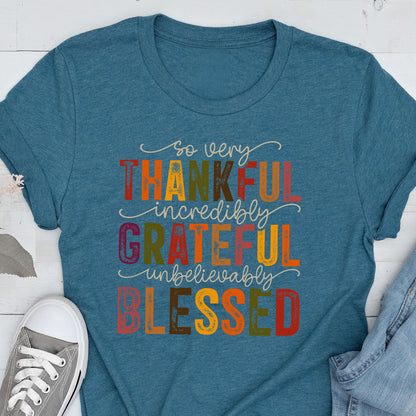Thankful Grateful Blessed Thanksgiving T-Shirt: Family Fall Tee