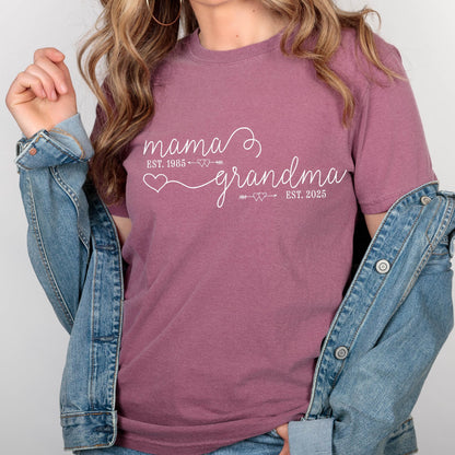 Custom Mama Grandma Est Year Comfort Colors Shirt, Custom Mom Shirts, Mother's Day Gift, Gift For Grandma, Pregnancy Announcement T Shirt