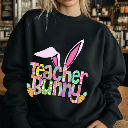 Teacher Bunny Easter Sweatshirt, Cute Teacher Bunny Hoodie, Cute Easter Sweat, Bunny Sweats, Teacher Hoodies, Easter Gift For Teachers