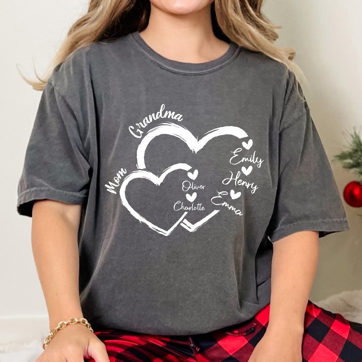 Comfort Colors Personalized Grandma Mama Heart Shirt with Kids Names, Mother's Day Shirts, Mama With Children Names Tee, Custom Mama Shirt