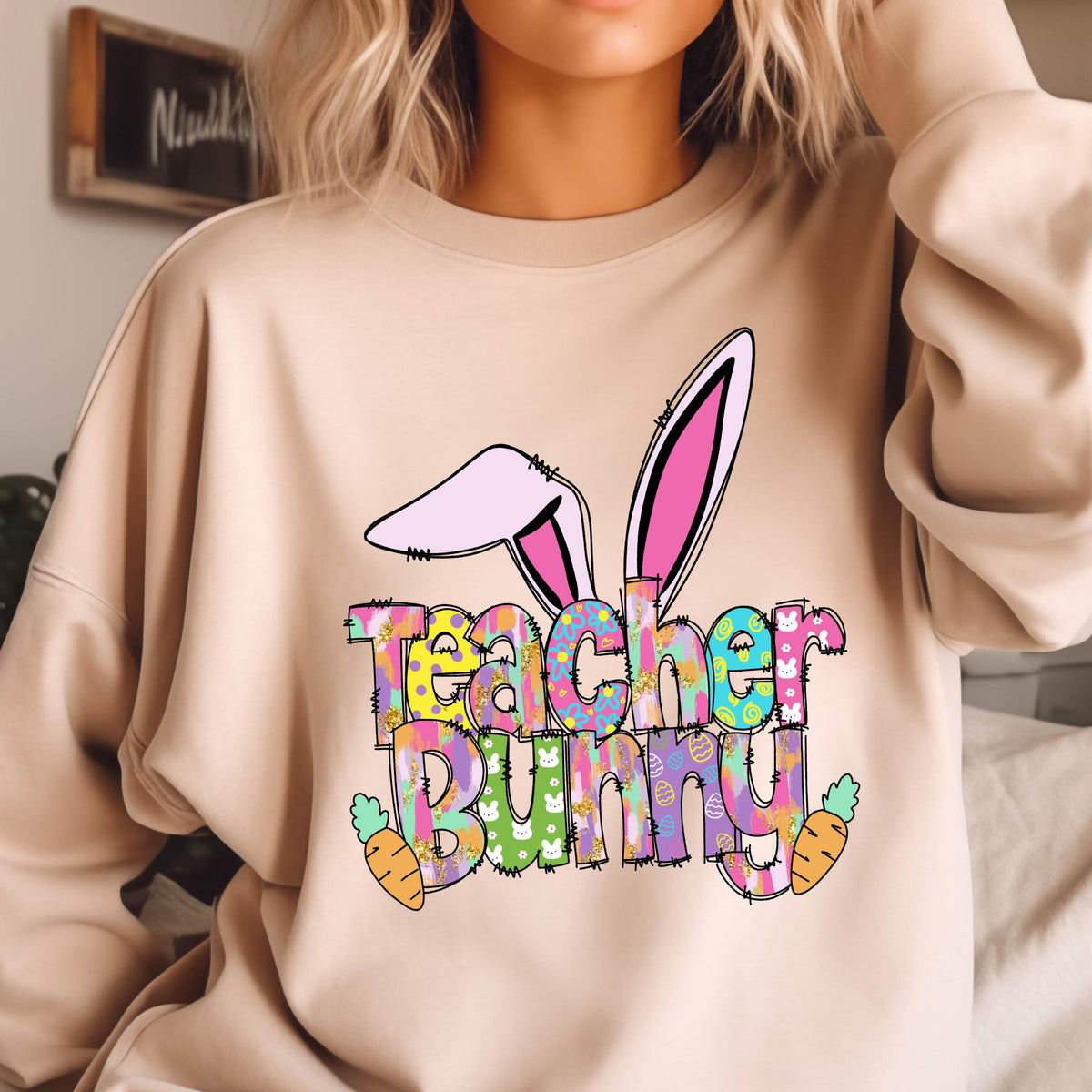 Teacher Bunny Easter Sweatshirt, Cute Teacher Bunny Hoodie, Cute Easter Sweat, Bunny Sweats, Teacher Hoodies, Easter Gift For Teachers