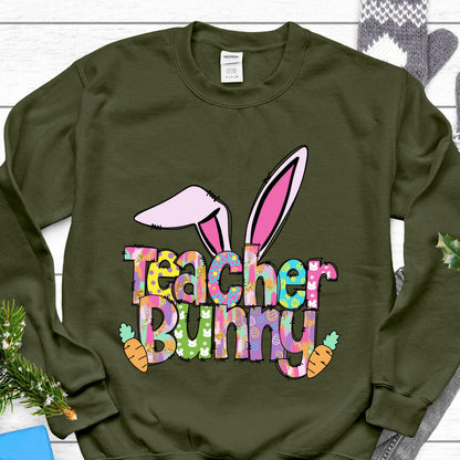 Teacher Bunny Easter Sweatshirt, Cute Teacher Bunny Hoodie, Cute Easter Sweat, Bunny Sweats, Teacher Hoodies, Easter Gift For Teachers