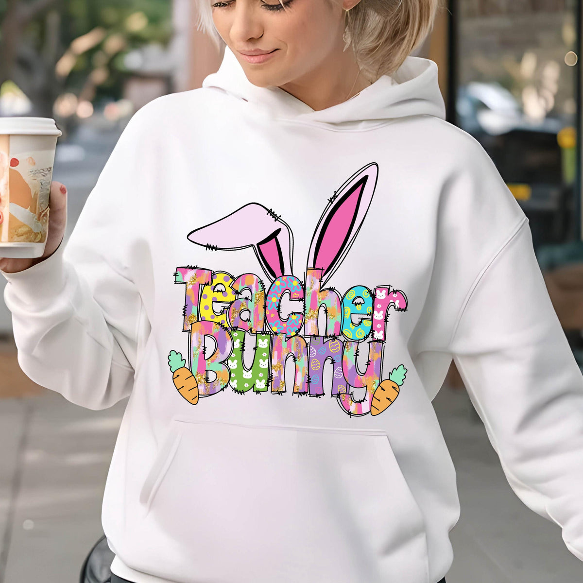 Teacher Bunny Easter Sweatshirt, Cute Teacher Bunny Hoodie, Cute Easter Sweat, Bunny Sweats, Teacher Hoodies, Easter Gift For Teachers