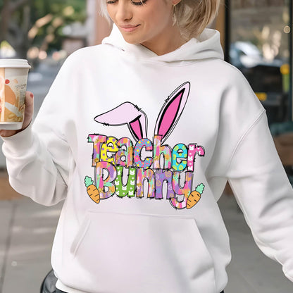 Teacher Bunny Easter Sweatshirt, Cute Teacher Bunny Hoodie, Cute Easter Sweat, Bunny Sweats, Teacher Hoodies, Easter Gift For Teachers