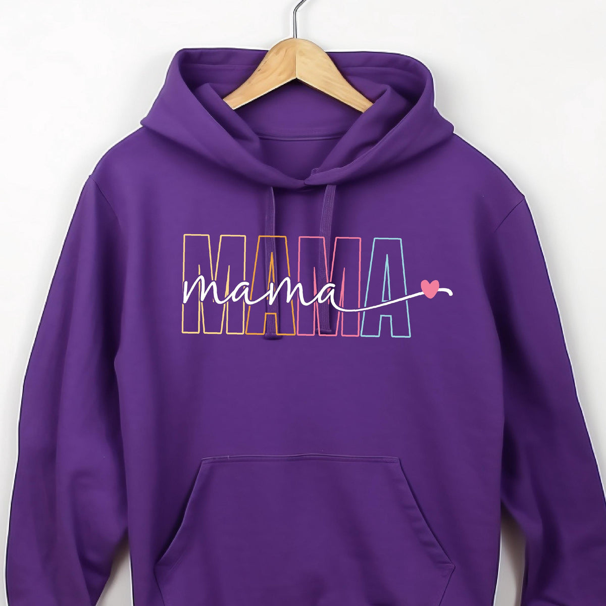 May include: Purple hoodie with a rainbow colored "MAMA" graphic and the word "mama" written in cursive with a small pink heart.