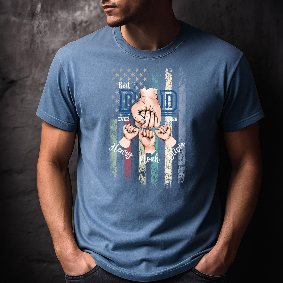 Comfort Colors Personalized Dad and Kids Name Shirt, Custom Father's Day T-Shirt, Fist Bump Shirts, Dad Birthday Shirt Gift, Daddy Birthday