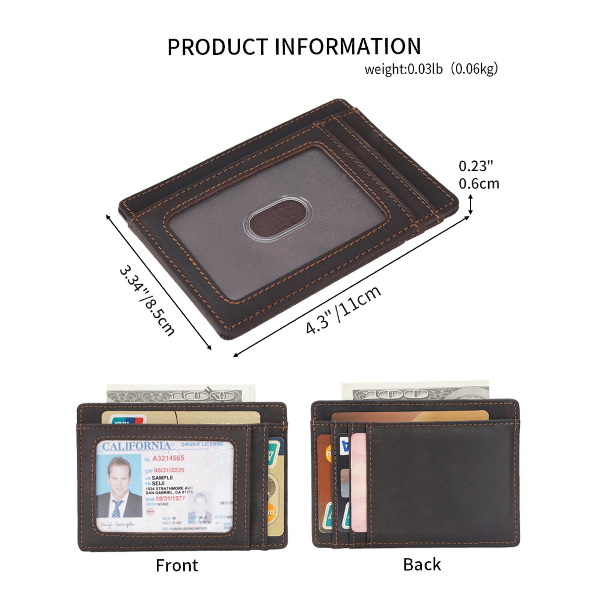 Father's Day Gift Engraved Leather RFID Card Holder, Slim Minimalist Wallet