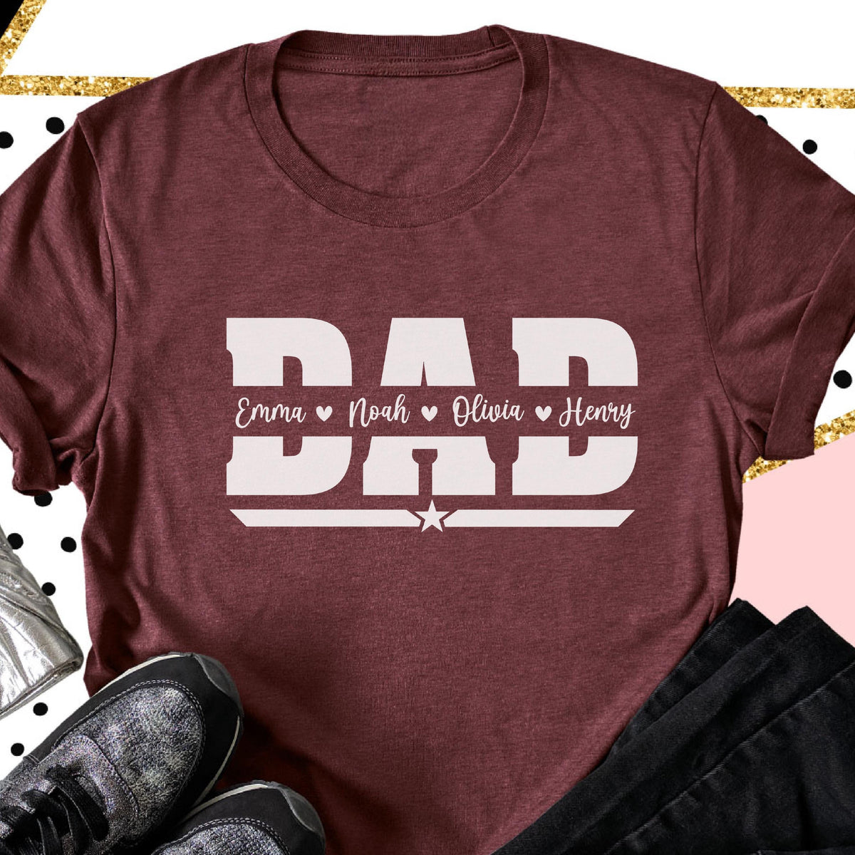 Personalized Dad and Kids Name Shirt, Custom Father's Day T-Shirt, Custom Dad Kids Shirt, Happy Father's Day Gift for Dad, Daddy Shirt