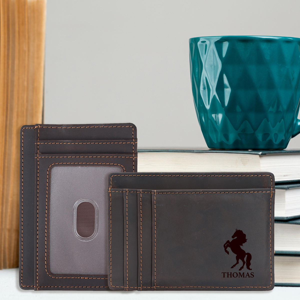 Men's Leather Engraved Father's Day Gift Card Holder Wallet, Card Holder for Him, Leather Card Holder, Personalized Card Holder, RFID Wallet
