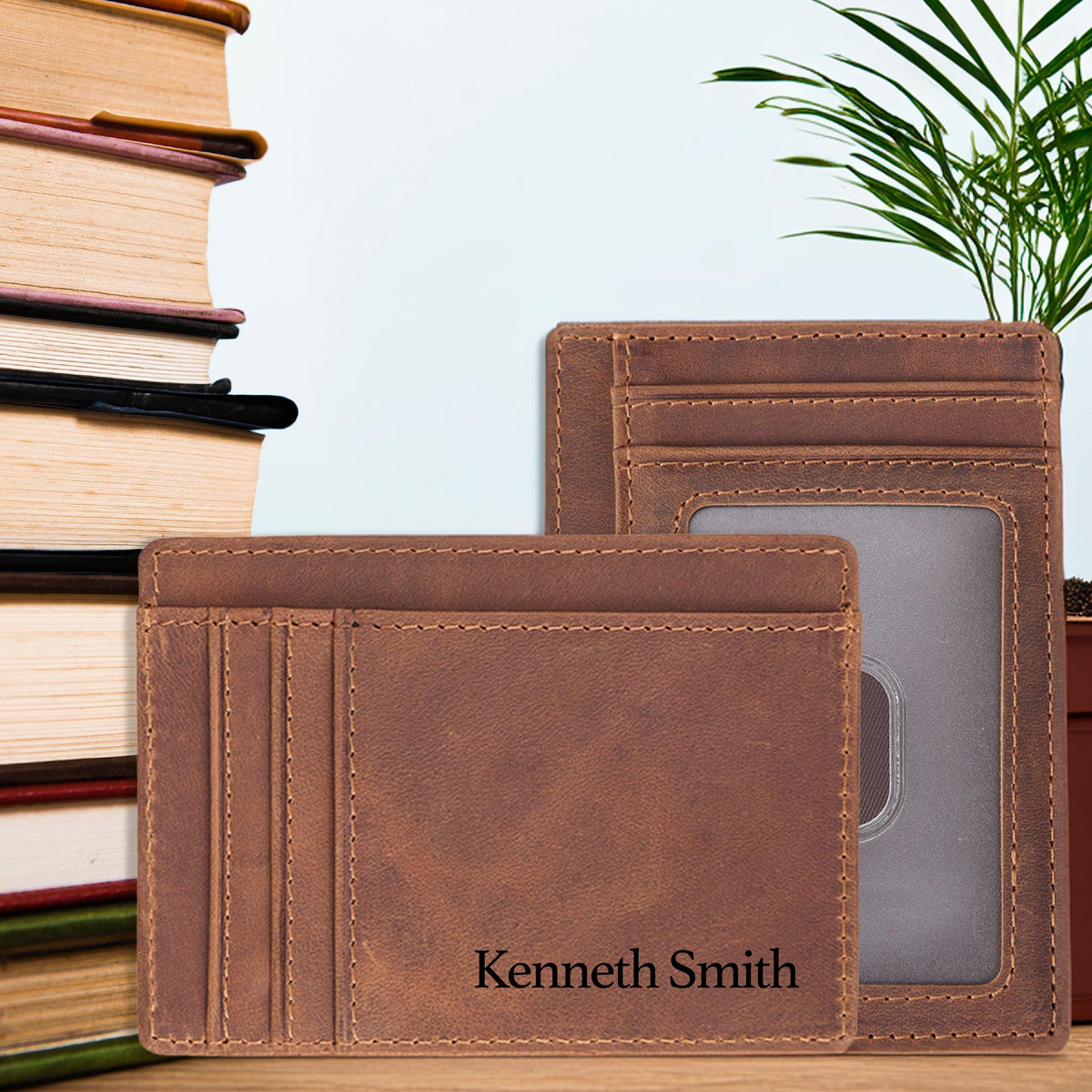 Men's Leather Engraved Father's Day Gift Card Holder Wallet, Card Holder for Him, Leather Card Holder, Personalized Card Holder, RFID Wallet