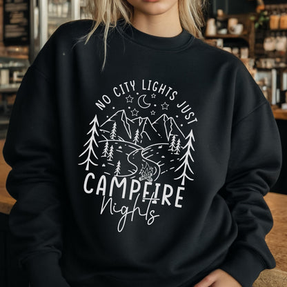 Campfire Nights Sweatshirt, No City Lights Just Stars Hoodie, Camping Bonfire Sweat, Outdoor Nature Adventure Top, Cozy Forest Sweatshirts