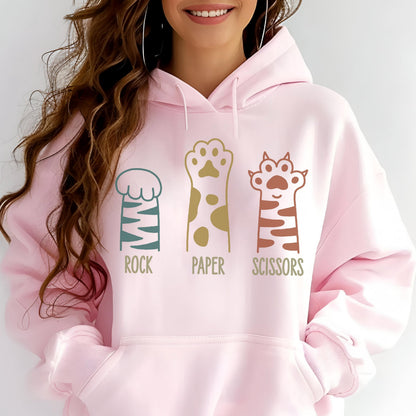 Cat Paw Rock Paper Scissors Hoodie and Sweatshirt, Cute Animal Lover Sweater, Cartoon Style Cat Game Sweat, Gift for Cat Mom, Cat Paws Top