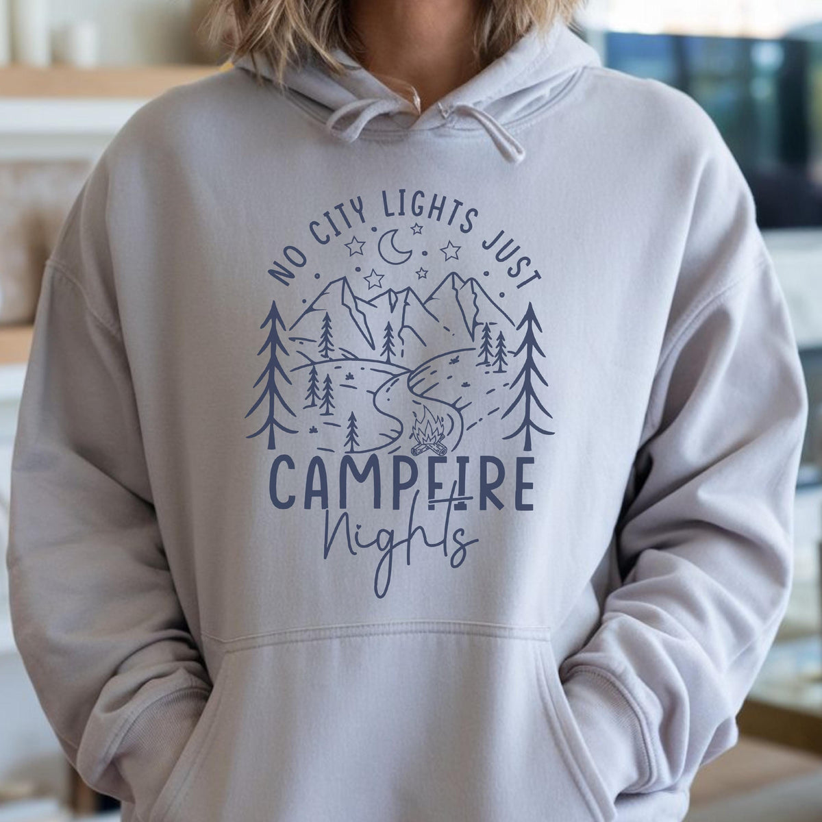 Campfire Nights Sweatshirt, No City Lights Just Stars Hoodie, Camping Bonfire Sweat, Outdoor Nature Adventure Top, Cozy Forest Sweatshirts