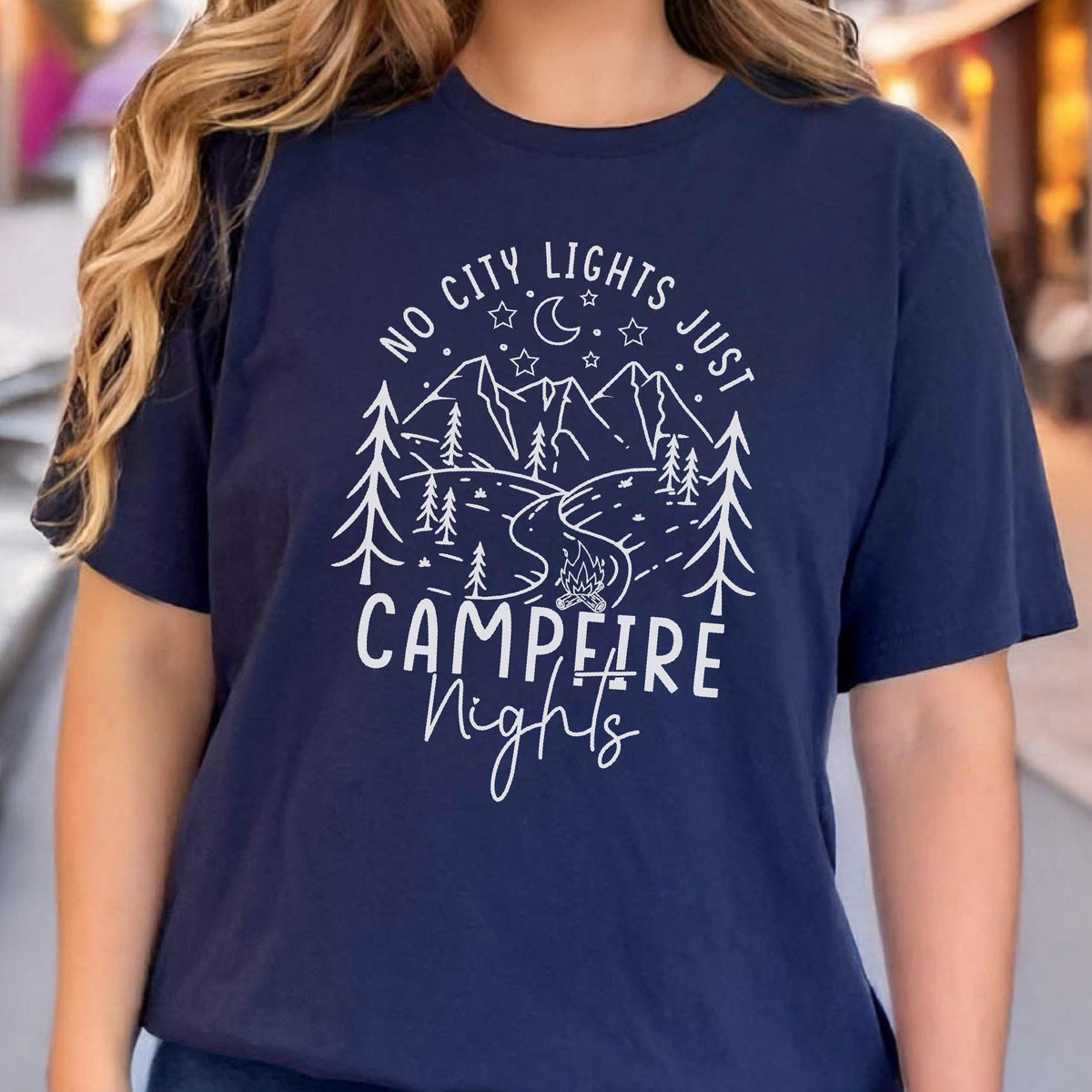 Campfire Nights Shirt, No City Lights Just Stars Tee, Camping Bonfire T-Shirt, Outdoor Nature Adventure Top, Cozy Forest Tee, Family T Shirt