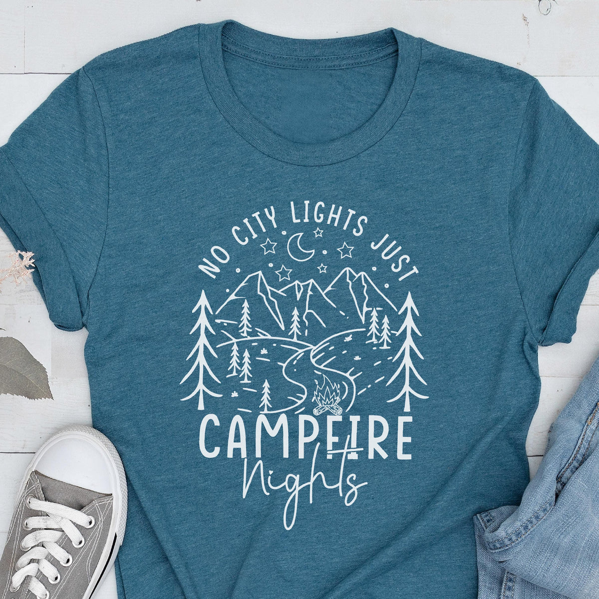 Campfire Nights Shirt, No City Lights Just Stars Tee, Camping Bonfire T-Shirt, Outdoor Nature Adventure Top, Cozy Forest Tee, Family T Shirt