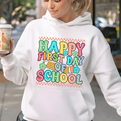 First Day of School Sweatshirt - Hoodie, Teacher Pencil Graphic Hoodie