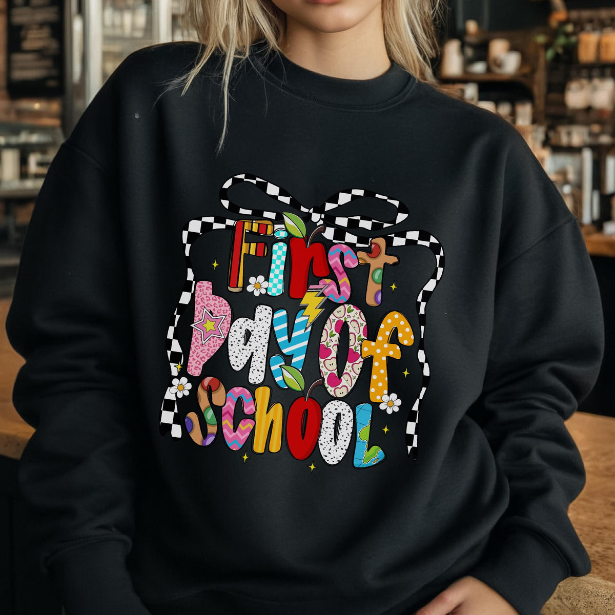 Checkered First Day of School Sweatshirt: Teacher Appreciation Gift