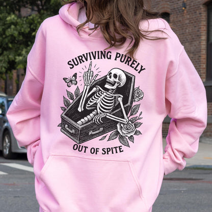 Funny Goth Skeleton Hoodie: Surviving Out of Spite, Dark Humor