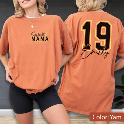 Comfort Colors Softball Mama Shirt: Custom Name & Number, Team Support Tee