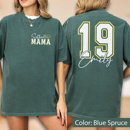 Comfort Colors Softball Mama Shirt: Custom Name & Number, Team Support Tee