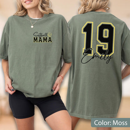 Comfort Colors Softball Mama Shirt: Custom Name & Number, Team Support Tee