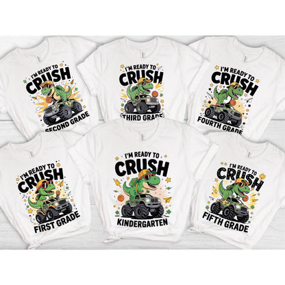 Ready to Crush Back to School Shirt, Dinosaur Boys Tee, Funny First Day Tee, Custom School Shirt, 1st Day of School Kid Shirt