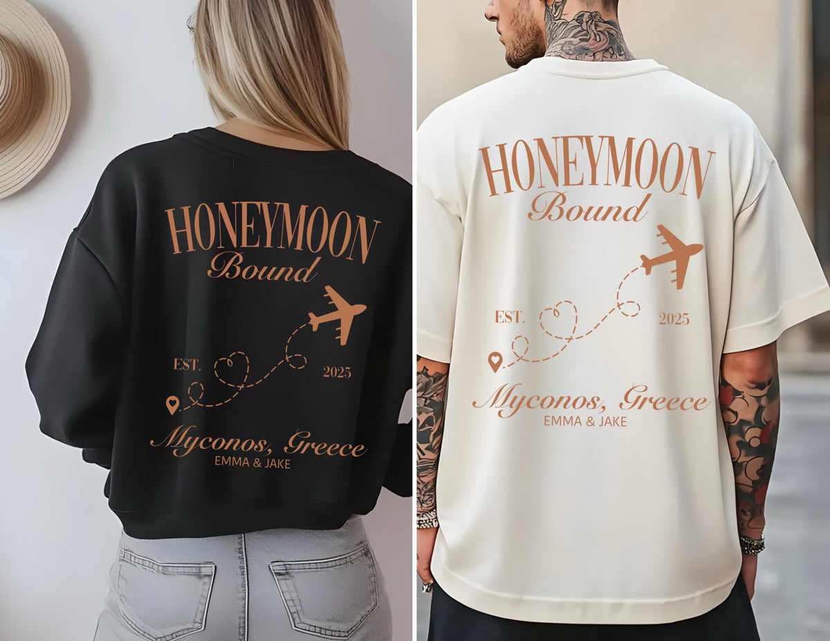 Honeymoon Bound Shirt, Custom Honeymoon Tee, Just Married Couple Tee, Personalized Vacation Shirt, Newlywed Gift Outfit