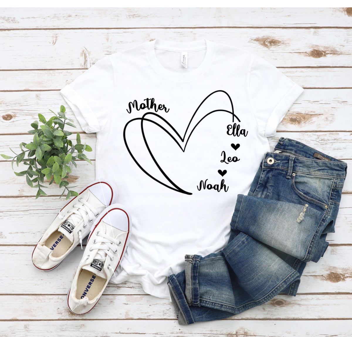Custom Mom Heart Tee, Personalized Kids' Names Shirt