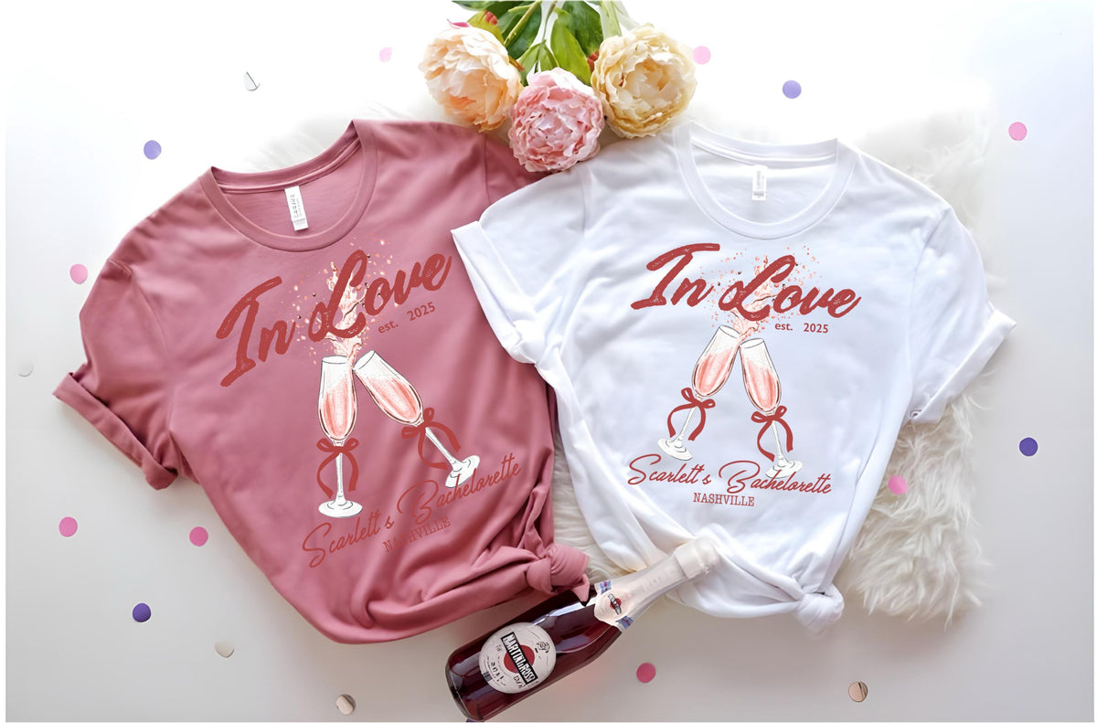 In Love Shirt, Custom Location Bachelorette Tee, Personalized Bride Shirt, Future Mrs. Tee, Bridal Party & Bridesmaid Gift