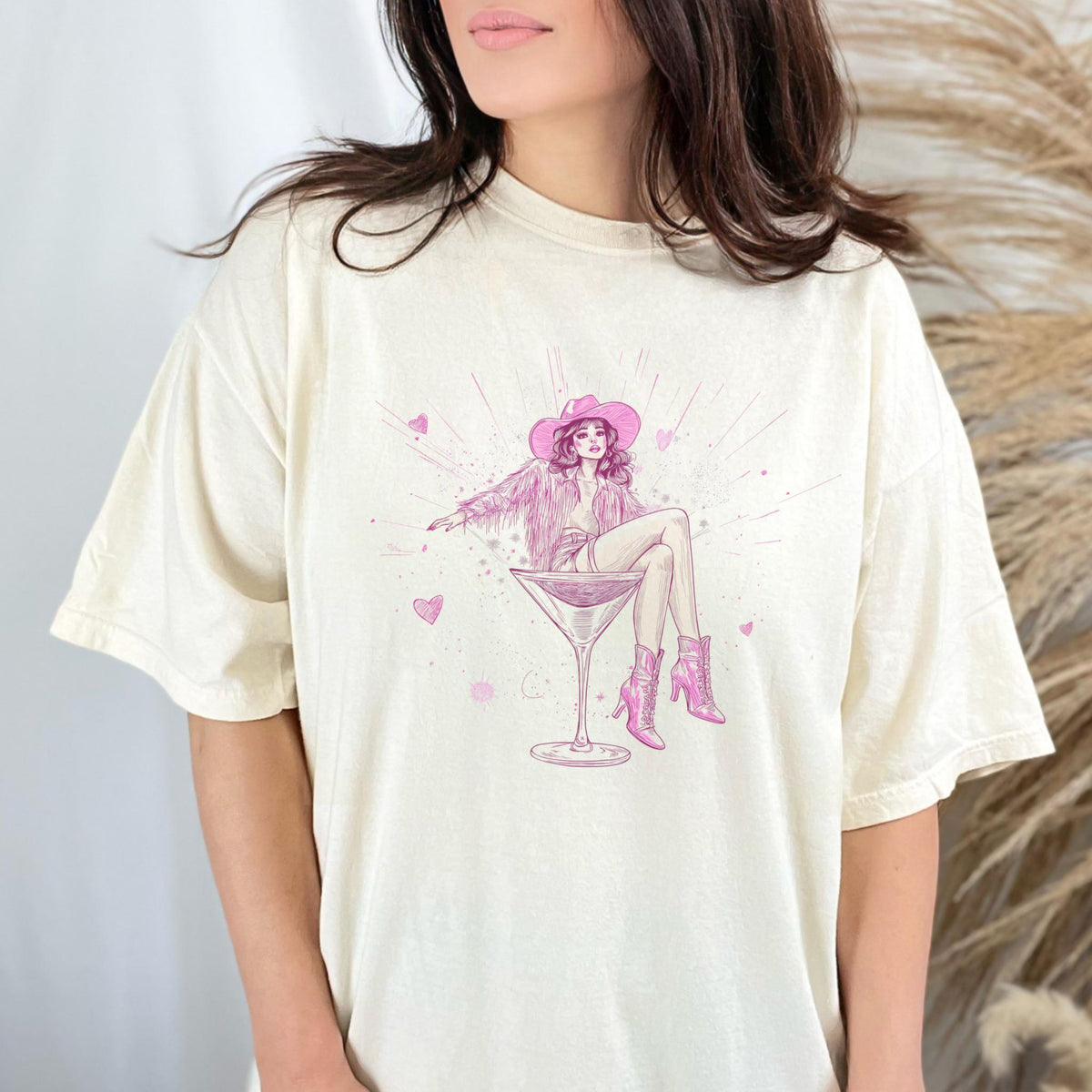 Cowgirl Cocktail Shirt – Retro Western Bachelorette Tee, Pink Party Tee, Girls Night Out Shirt, Martini Babe Shirt