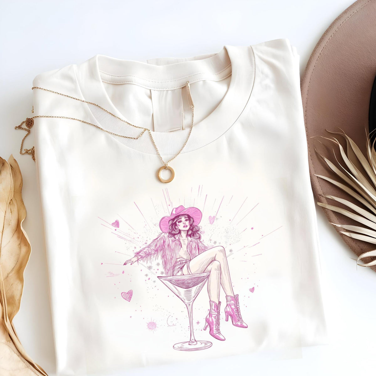 Cowgirl Cocktail Shirt – Retro Western Bachelorette Tee, Pink Party Tee, Girls Night Out Shirt, Martini Babe Shirt