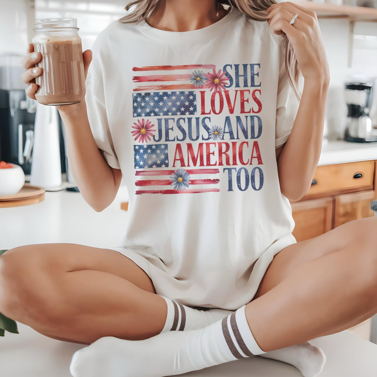 She Loves Jesus and America Too Shirt – Retro USA Tee, Christian Tee, 4th of July Shirt, Patriotic Shirt