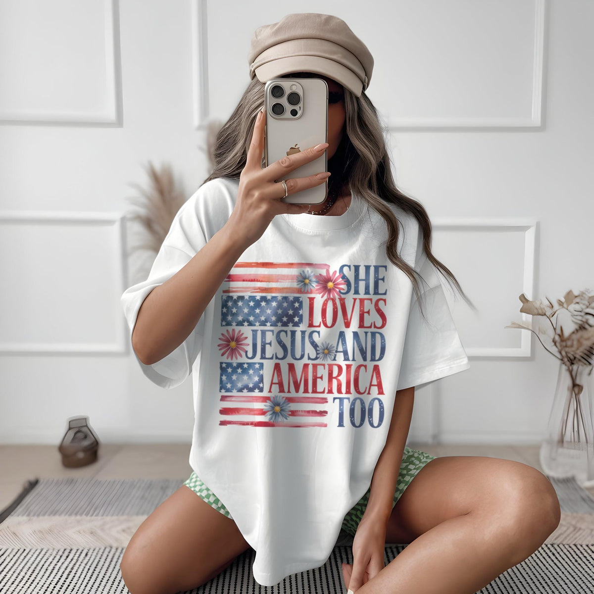 She Loves Jesus and America Too Shirt – Retro USA Tee, Christian Tee, 4th of July Shirt, Patriotic Shirt