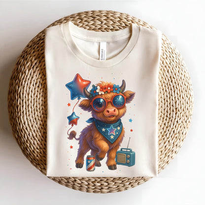 Highland Cow 4th of July Shirt, Patriotic American Cow Tee, Western Independence Day Shirt, Cow Lover Gift, USA Country Graphic Tee