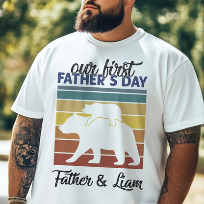 Our First Father's Day 2025 Shirt, Custom Dad and Baby Matching Tee, Daddy Bear Shirt with Kids’ Name, 1st Father’s Day Gift