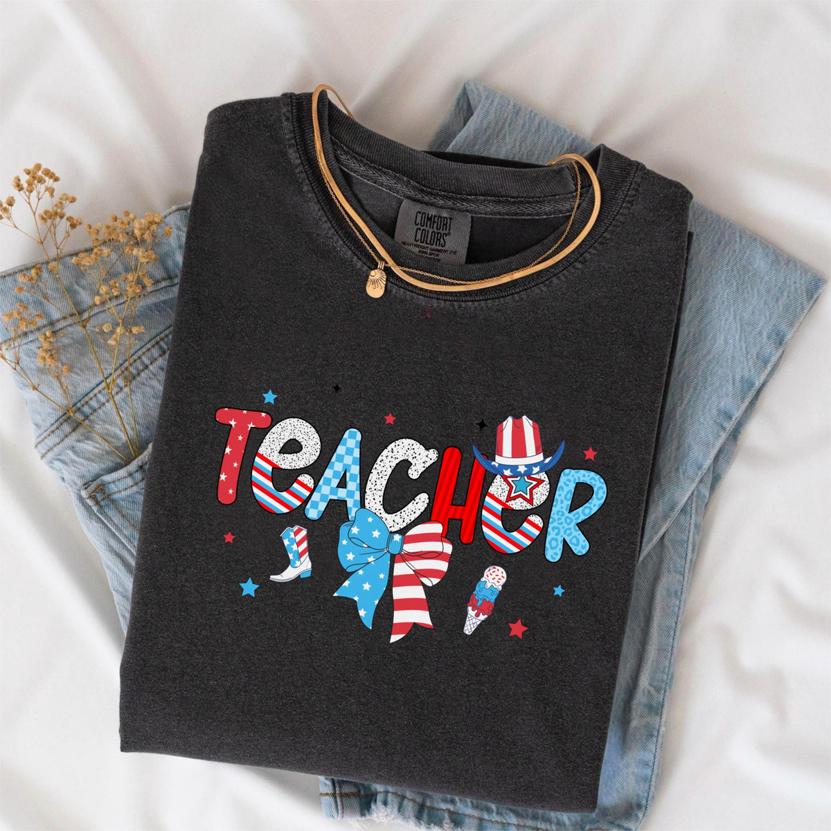 American Teacher Shirt, 4th of July USA Flag Teacher Tee, Patriotic Teachers Shirt, Fourth of July Shirt, Red White Blue School Shirt
